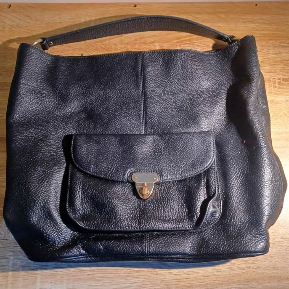 Banana Republic Black Pebbled Leather Hobo with Front Pocket